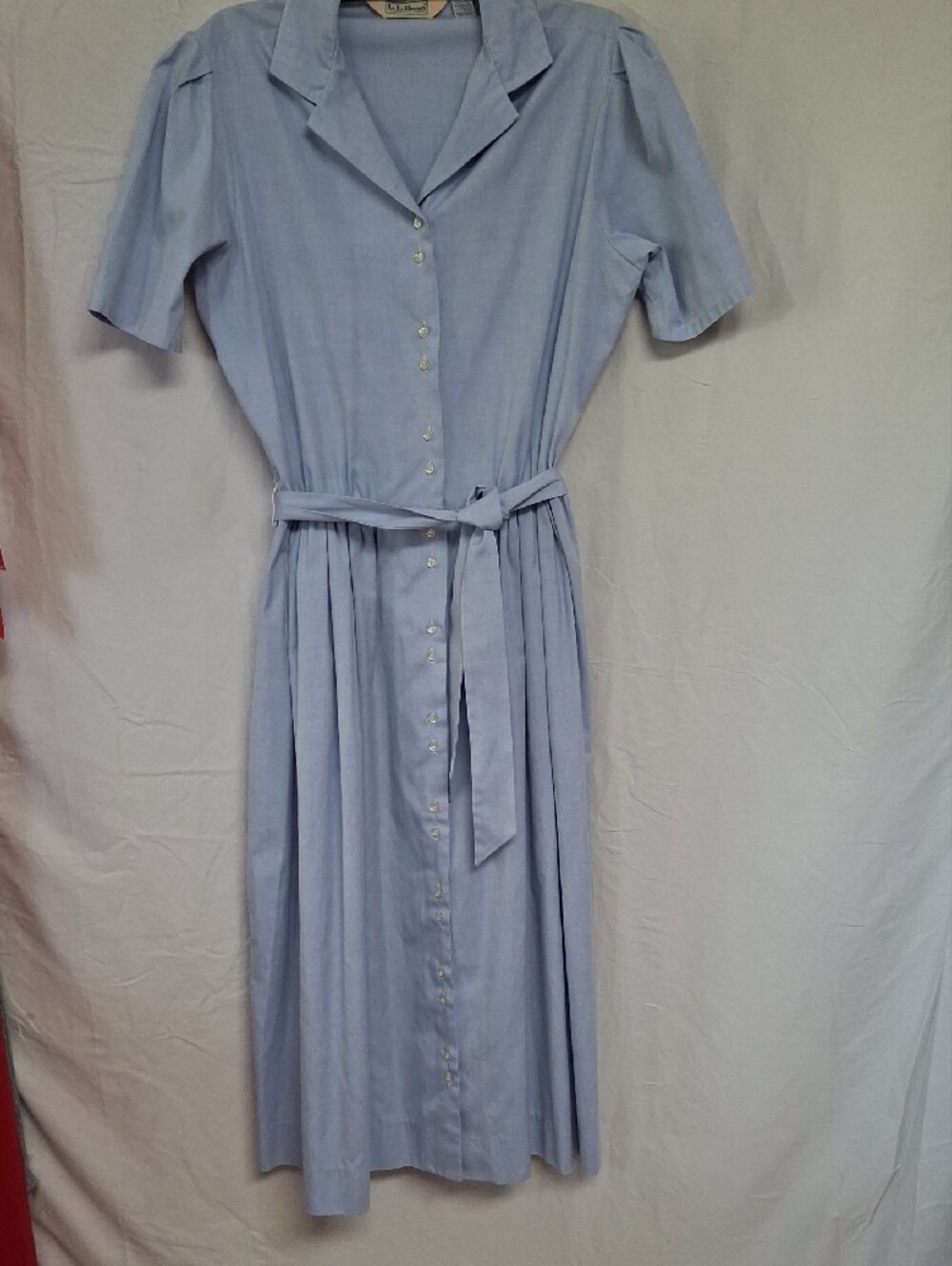 VTG 80s L.L. Bean Oxford Shirt Dress Blue Midi Pockets Size 8 US Made MINT